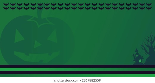 halloween celebration background with icons of pumpkin, tree, castle and copy space area. vector for banner, poster, greeting card, social media.