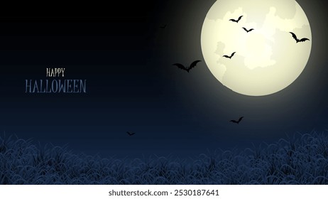 Halloween celebration background with Moon and horror Trees. Horror Halloween Background. Spooky haunted background, scary moon.