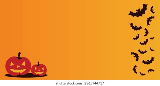 Halloween celebration background with pumpkin and bat icons, free space area. vector for banner, greeting card, poster, social media.