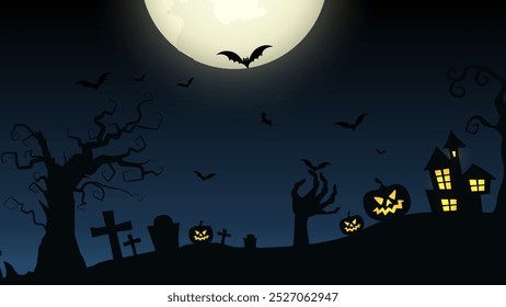 Halloween celebration background with Pumpkin and horror Castle. Horror Halloween Background.