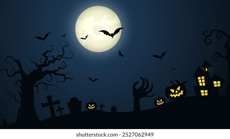 Halloween celebration background with Pumpkin and horror Castle. Horror Halloween Background.