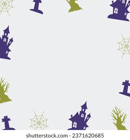 Halloween celebration background with silhouette cartoon icons and free copy space area. vector for banner, greeting card, poster, web, social media.