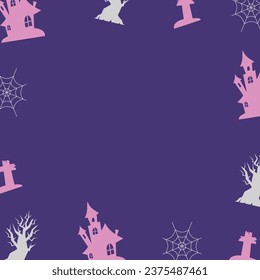 Halloween celebration background with silhouette cartoon icons and free copy space area. vector for banner, greeting card, poster, web, social media.