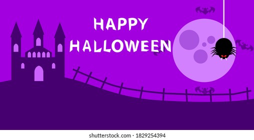 halloween celebration banner design. purple background for halloween celebration. illustration of castle and spider