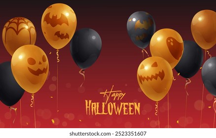 Halloween celebration banner Orange black balloon on red gradient background