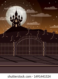 halloween celebration card with cemetery scene