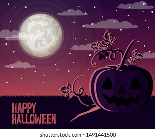 halloween celebration card with pumpkin in the dark