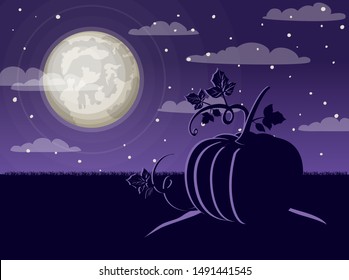 halloween celebration card with pumpkin in the dark