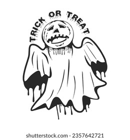 Halloween celebration design drawing of a ghost figure with the words TRICK OR TREAT