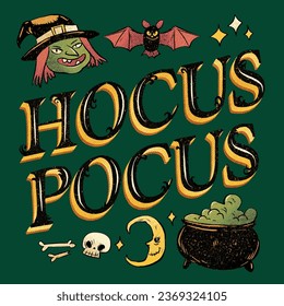 halloween celebration hocus pocus lettering vector design illustration