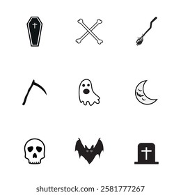 Halloween celebration icon set, pumpkin,skull,bat etc
