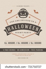 Halloween celebration night party poster or flyer design retro typography vector template.