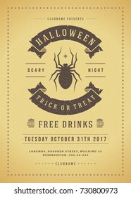 Halloween celebration night party poster or flyer design retro typography vector template. Textured background.