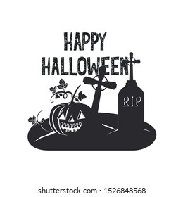 halloween celebration with pumpkin in cemetery scene vector illustration design