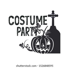 halloween celebration with pumpkin in cemetery scene vector illustration design
