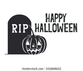 halloween celebration with pumpkin in cemetery scene vector illustration design