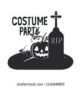 halloween celebration with pumpkin in cemetery scene vector illustration design