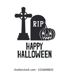 halloween celebration with pumpkin in cemetery scene vector illustration design