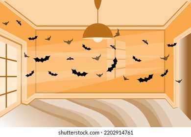 Halloween celebration with room decoration with lots of bats