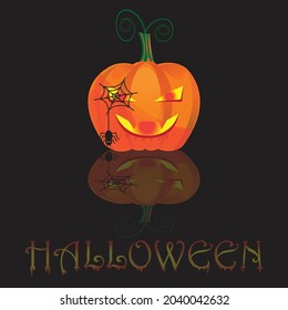 halloween celebration with scary pumpkin and spider