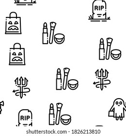 Halloween Feier Nahtlose Muster Vektor Thin Line. Illustrationen