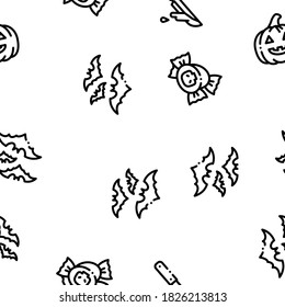 Halloween Celebration Seamless Pattern Vector Thin Line. Illustrations