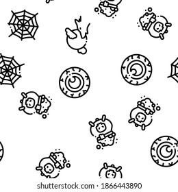Halloween Celebration Seamless Pattern Vector Thin Line. Illustrations