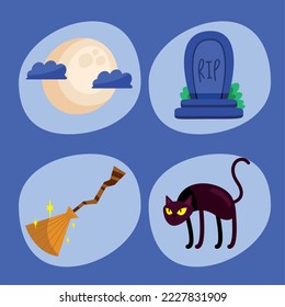 halloween celebration set four icons