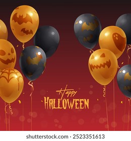 Halloween celebration social media poster Orange black balloon on red gradient background
