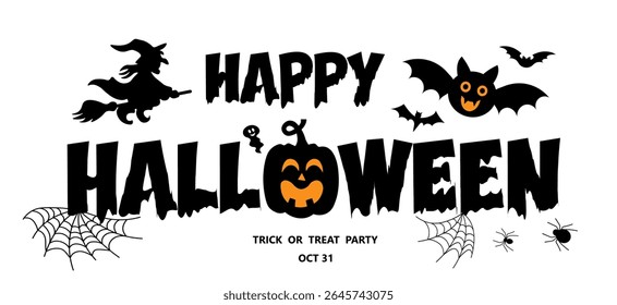 Halloween celebration with spooky decorations and festive atmosphere for trick or treat party.