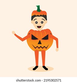 Halloween celebration using pumpkin costume