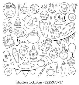 Halloween celebration and Witchcraft related objects. Collection of hand drawn, vector cartoon illustrations.