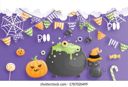 Halloween celebrations in paper cut style. 