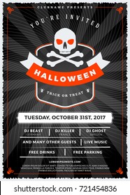 Halloween celebrations. Vintage label on the textured background. Typography poster or flyer template for Halloween party