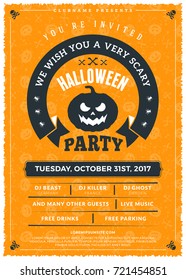 Halloween celebrations. Vintage label on the textured background. Typography poster or flyer template for Halloween party