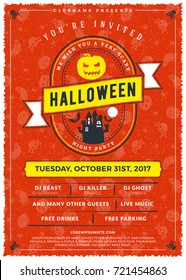 Halloween celebrations. Vintage label on the textured background. Typography poster or flyer template for Halloween party