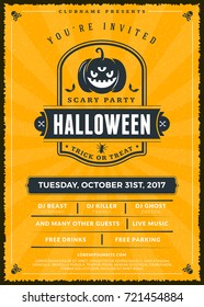 Halloween celebrations. Vintage label on the textured background. Typography poster or flyer template for Halloween party