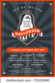 Halloween celebrations. Vintage label on the textured background. Typography poster or flyer template for Halloween party