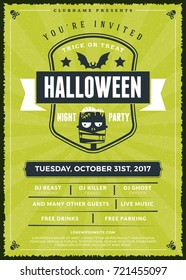 Halloween celebrations. Vintage label on the textured background. Typography poster or flyer template for Halloween party