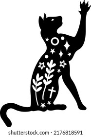 Halloween celestial magic black cat vector clipart