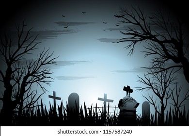 Halloween Cemetery Background Illustration