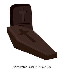 halloween cemetery cross graveyard with coffin vector illustration design