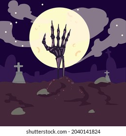 halloween cemetery with death hand scene