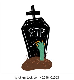 Halloween cemetery flat vector illustration. Isolated object on white background. Good for posters, party invitations, stickers, cards, gift.