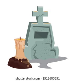 halloween cemetery graveyard with candle vector illustration design