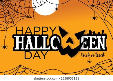 Halloween cemetery landscape with pumpkins and tombstones background. Vector illustration