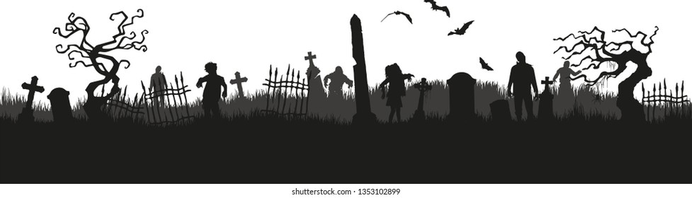 Halloween cemetery landscape silhouette 