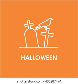 Halloween cemetery line icon