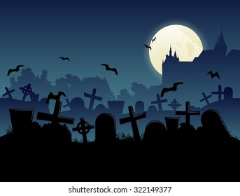 Halloween cemetery moonlight landscape background