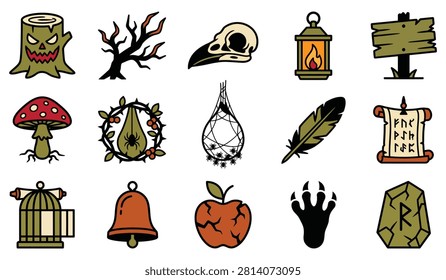Halloween Cemetery Object Vector Set
